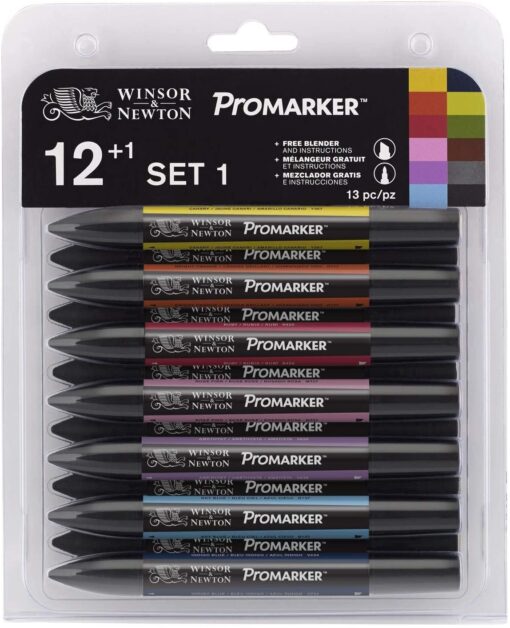 Set de 12 Marcadores + 1 Dual Tips (Biselada – Fina) base alcohol ProMarker Winsor & Newton