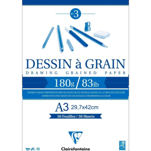 Bloc de dibujo para técnicas mixtas Dessin à Grain con 30 Hojas de 100 g A3 – Clairefontaine