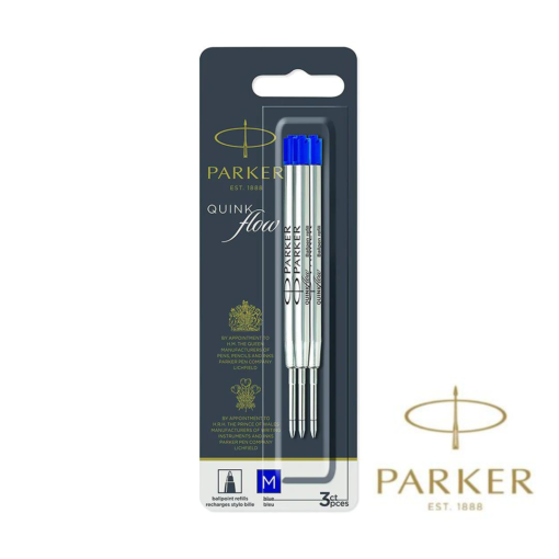 Blister de 3 unidades de Repuesto para Bolígrafo Ballpoint Tinta Seca color Azul Parker