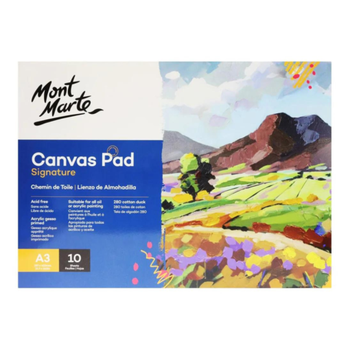 Bloc Canvas Pad A3 con 10 Hojas de Papel de Lienzo Preparado para Pintar con Acrílico y Óleo Mont Marte