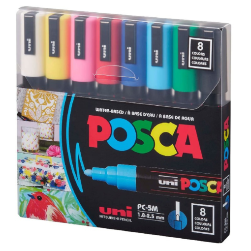 Set de 8 marcadores de pintura acrílica PC-5M (Punta Media 1.8 - 2.5mm) POSCA