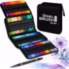 Set para regalo de 100 Marcadores Dual Brush: Punta Pincel y Punta Fina en Estuche de Tela - Te02